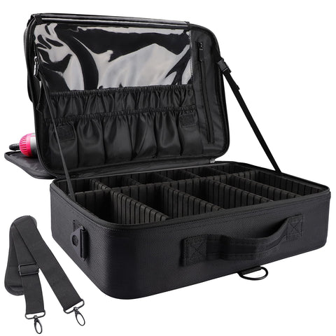 Travel Makeup Case, Pure Black, Large, Large Capacity Cosmetic Bags for Women