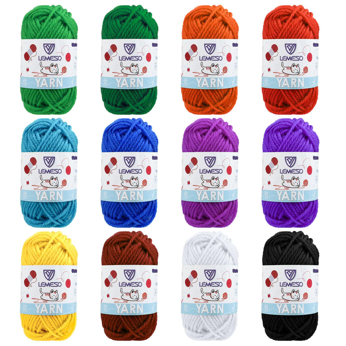 Yinsun 12 Acrylic Yarn Skeins, 12 Colors Starter Mini Crochet Bulk Yarn for Child, Adult Knitting Crochet Crafts (12 x 15g)