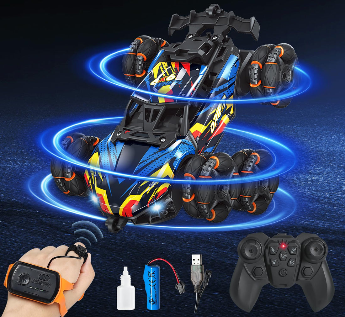 Gesture Sensing RC Stunt Car With Light & Music - 2.4GHz Drift Remote Control Vehicle, 6WD Double Sided 360° Rotating Transform Off Road Toy for 6-12 Year Old Boys & Girls