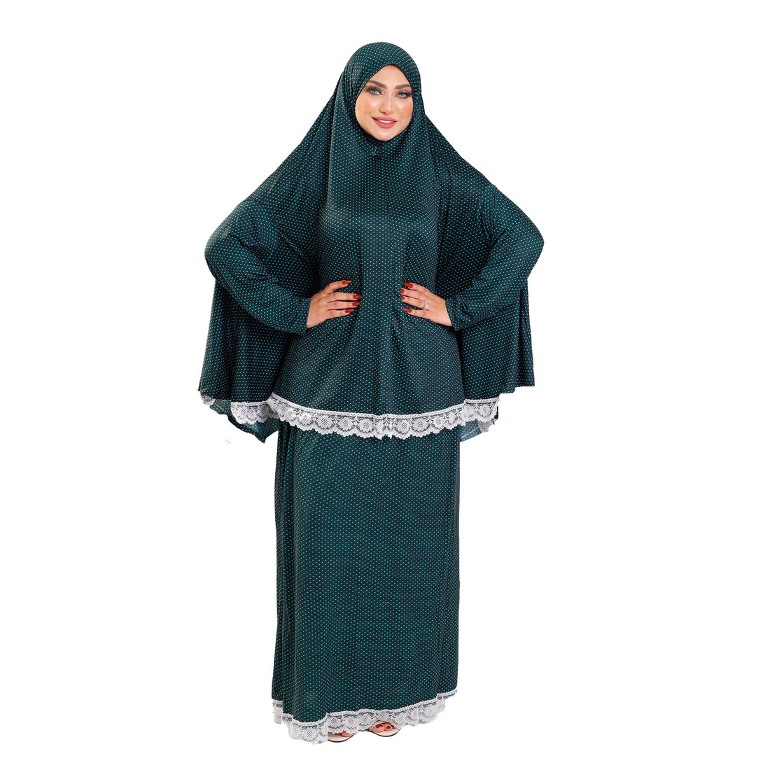 Isdal Prayer 2 Pieces Patterned Lace Feel Cotton Material Comfortable and Cool Fiber - Prayer Set 2 Pieces Embossed Dots Code 5007