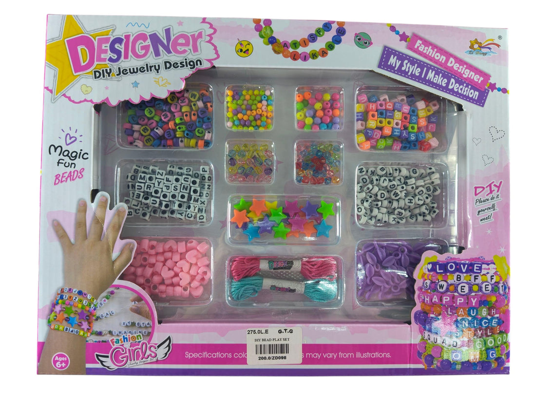 Jewelry Design Kit for Girls, Colorful Hair Beads and Accessories with Letters and Star Shapes, Ages 6+