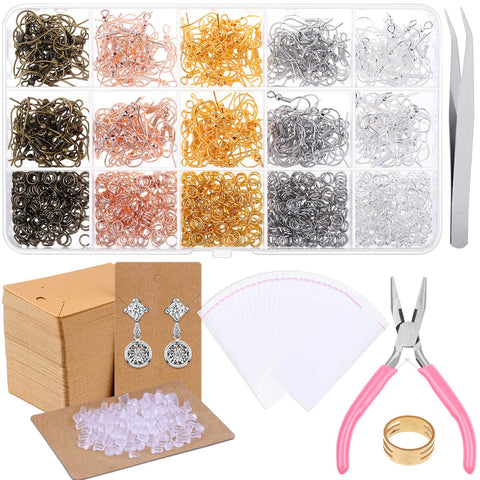 PAXCOO Fish Hook Earrings for Jewelry Making, 2200pcs Earring Making Supplies Kit with Earring Hooks, Jump Rings, Pliers, Earring Backs and Cards for DIY Earring Supplies and Earring Findings