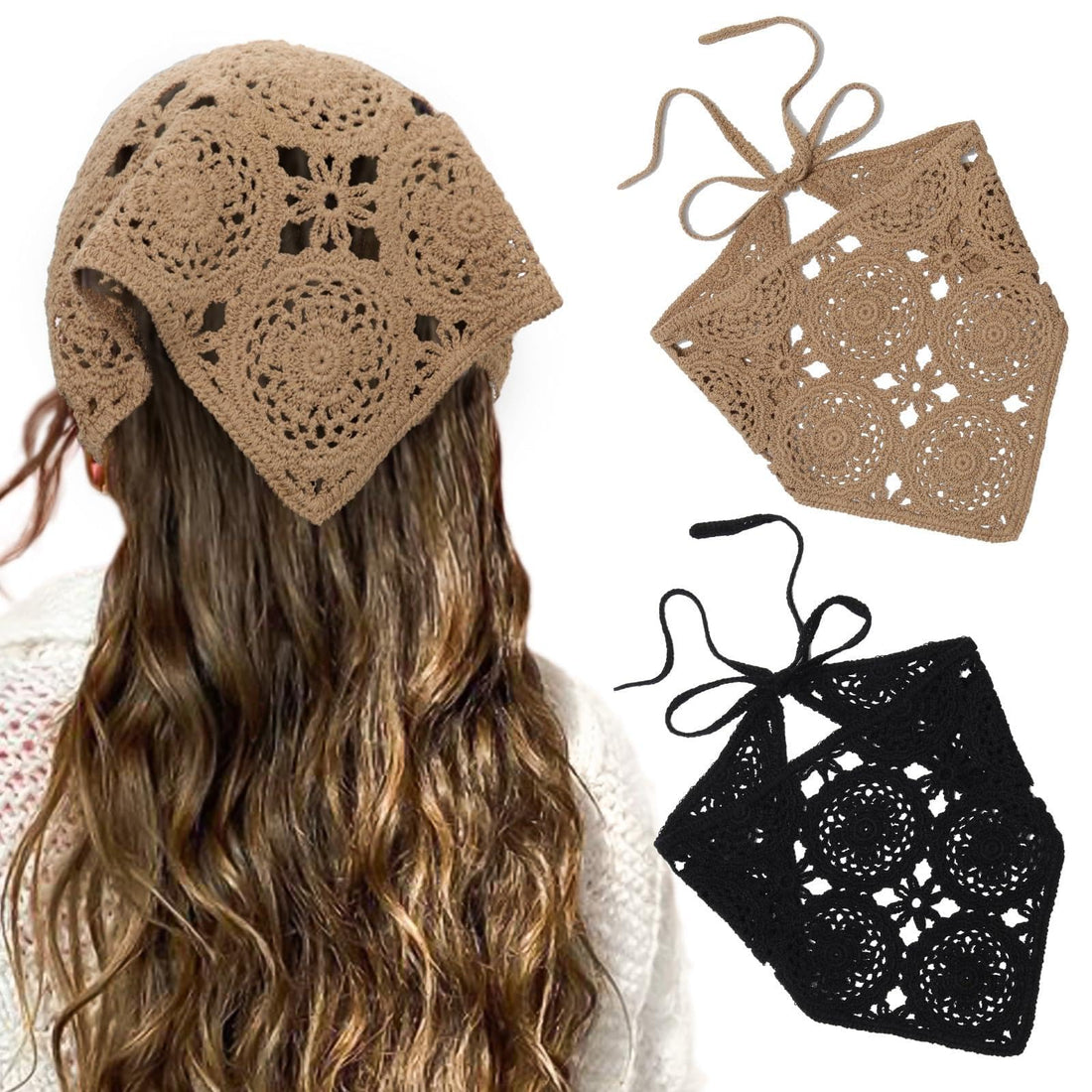 Crochet Bandana - Stylish Boho Head Scarf Perfect for Photos, Dancing, Parties, Travel, Camping, and Dinner Outings with Soft, Breathable Design