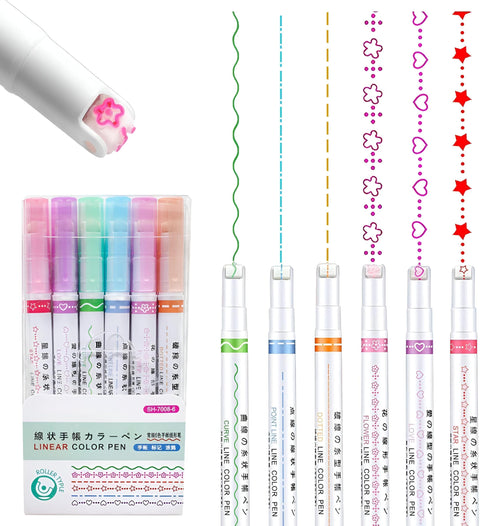 Curved Highlighter Pen Set, 6 Pcs Flawning Flare Pens with 6 Different Curved Tips, Curved Highlighter Pen for Adults and Kids for Booking, Writing, Drawing, Scrapbooking, Multicolor