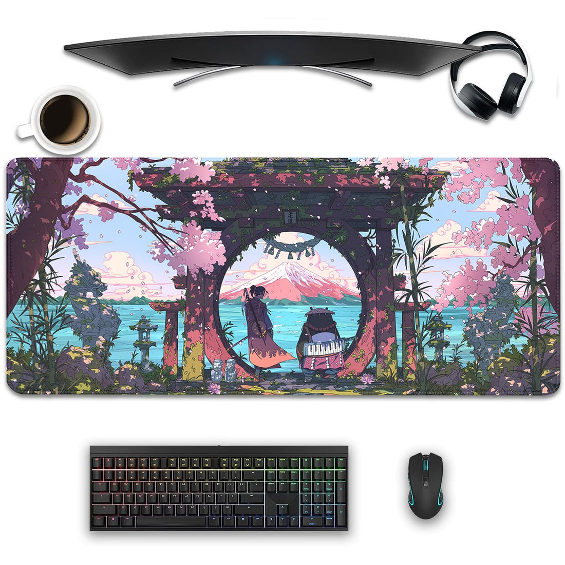 Cartoon Panda Desktop Mouse Pad Large,Japanese Panda Desk Pad,Mouse Pad for Kungfu Panda Desk,Keyboard and Mouse Pad,Gaming Mouse Pad Mousepad for Computer Office Home Work(27.5X11.8 in)