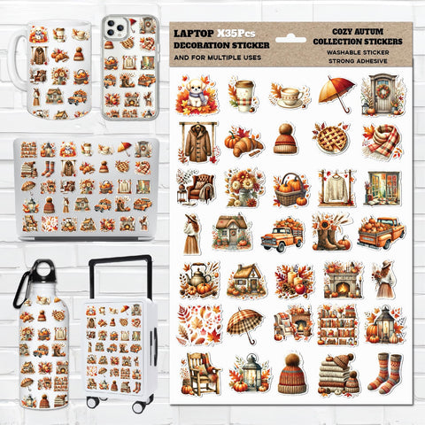 Autumn Fall Stickers Set – Cozy Seasonal Stickers with Pumpkins, Falling Leaves & Warm Fall Vibe for Journals, Cozy Autumn Collection, Laptops, Planners, Water Bottles, Crafts & Home Decor
