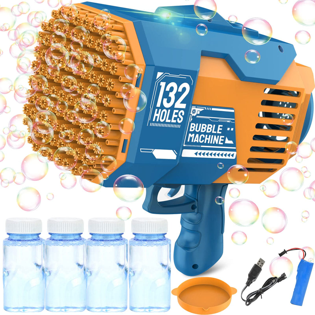132 Hole Bubble Machine Gun Bubble Blower - Bubble Gun Blower with Colorful Light, Big Rocket Boom Bubble Toys, Big Bubble Maker Guns Toys Wedding Outdoor Indoor Birthday Party Favors Gift(Blue)