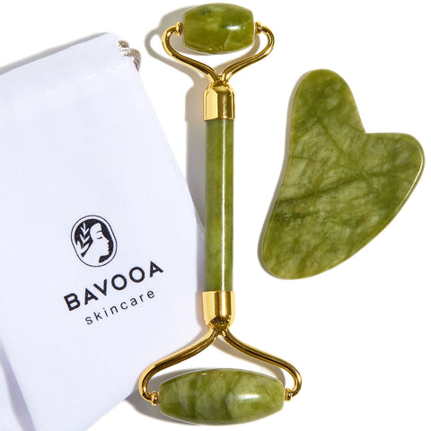 R.E.M Spring Jade Roller and Gua Sha - Spa Grade Face Roller Massager and Gua Sha Massage Tool Set. 100% Authentic Jade Stone. Reduces Puffiness, Wrinkles and Reveals Your Natural Glow