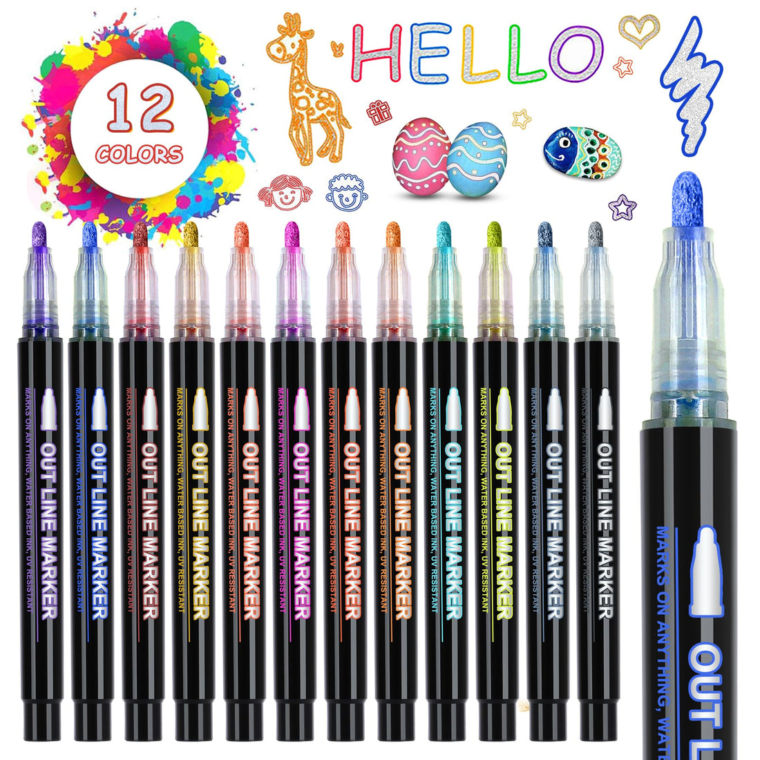 Glitter Pens, Magic Pens, Gifts for Girls, School Enrolment, Girls Gift, 12 Outline Pens, Magic Pens for Scrapbooking, Crafts Girls