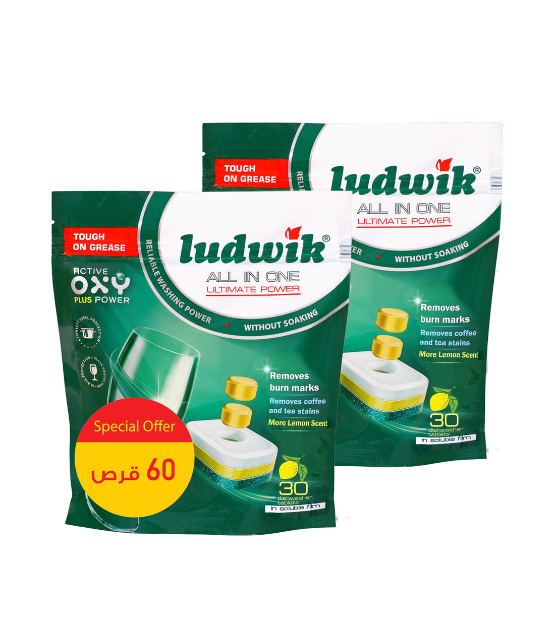 Ludwik All-In-One Lemon Dishwasher Tablets 2 x 30-Pieces