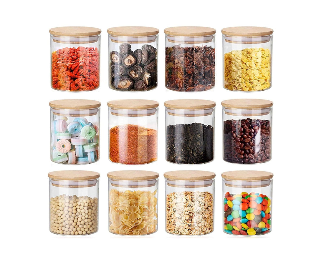 Silk Route Glass Food Storage Jar Containers with Airtight Bamboo Lid 12-Pack, 150 ml Capacity
