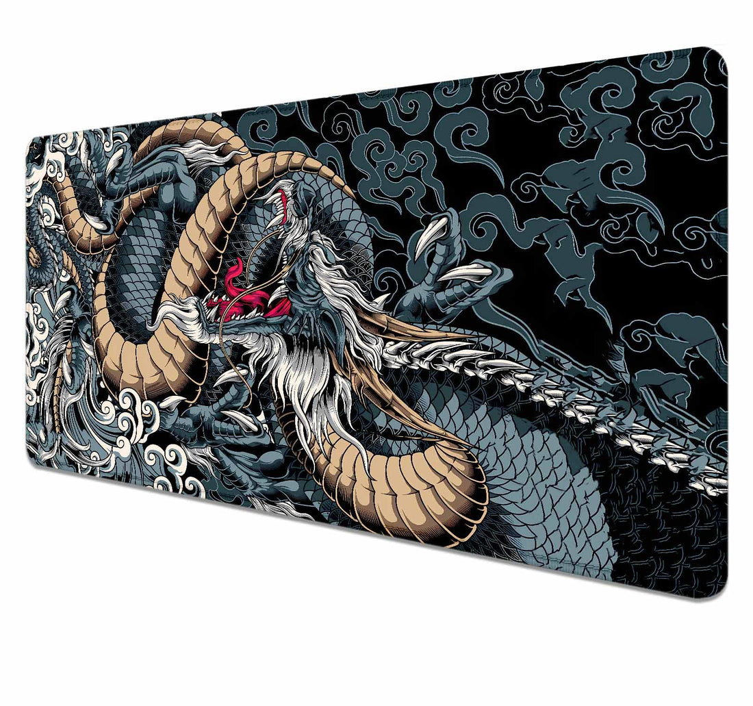 Extended Large Gaming Mouse Pad with Stitched Edges, Japanese Black Dragon Desk Mat for Computer, Non-Slip Big Mouse Pad with Keyboard Pad for Work, Gamer, Office, Home - 35.4 x 15.7 in