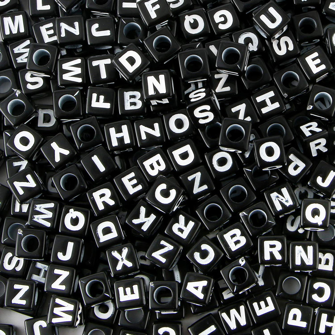 JAZZEEL Square Letter Beads - 800-Piece Pack of 6mm Black Acrylic Alphabet Beads with White Letters, Cube ABC Beads for Personalized Jewelry Making, Custom Name Bracelets, and DIY Crafts