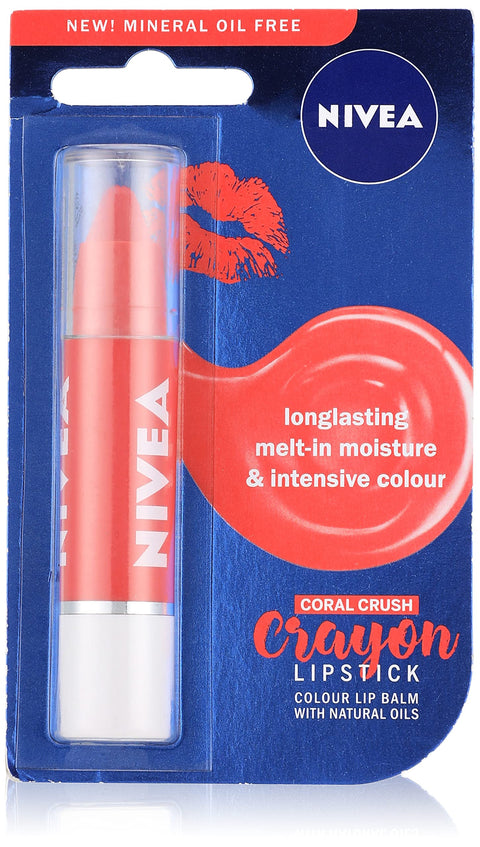 Nivea coral crush crayon long lasting moisture lip balm with natural oils 3g