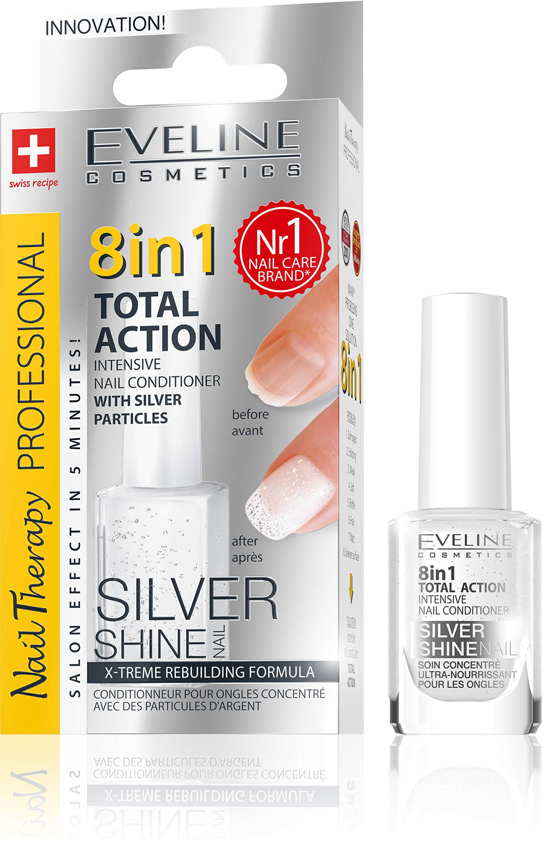 EVELINE 8 IN 1 TOTAL ACTION INTENSIVE NAIL CONDITIONER SILVER SHINE 12ml E-K018