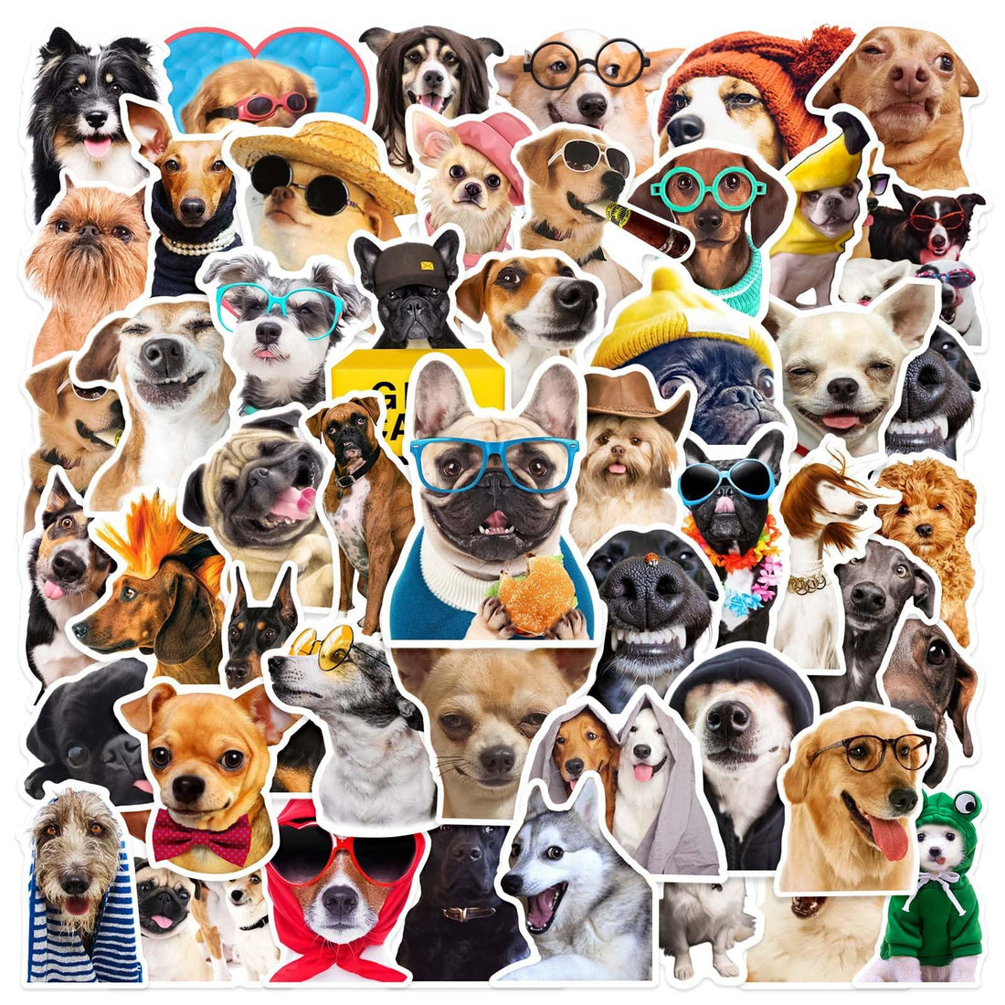Aigemu 50 PCS Funny Dog Stickers Cute Animal Sticker for Journaling Laptop Scrapbook Water Bottles Guitar Suitcase Phone Snowboard Waterproof Vinyl Gifts for Women Girl Kids Adult Teens