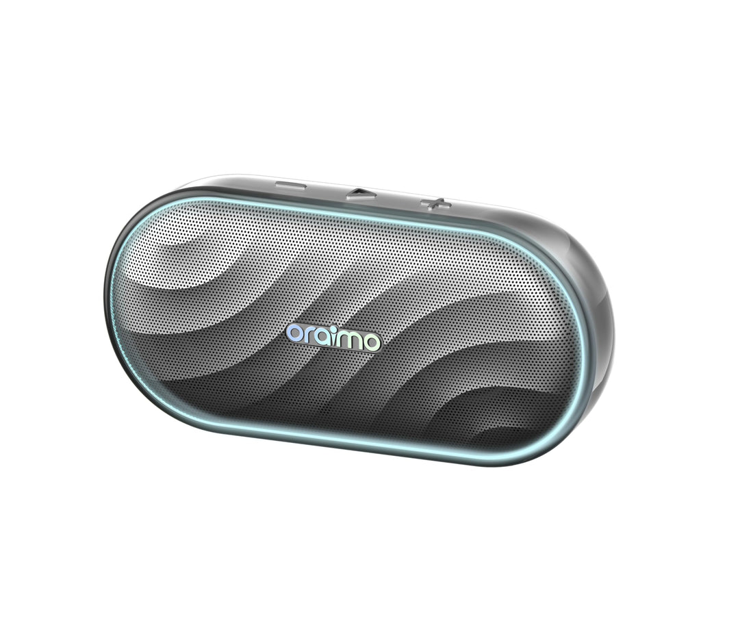 Oraimo SpaceBox OBS‑382 Portable Bluetooth Speaker – 8W Powerful Sound, RGB Light Show, Bluetooth 5.4, 1800 mAh Battery with PlaytimeBoost, EQ Customization, TF Card & FM Radio Support – Space Grey