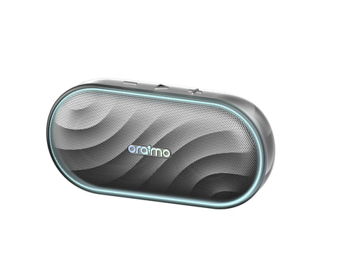 Oraimo SpaceBox OBS‑382 Portable Bluetooth Speaker – 8W Powerful Sound, RGB Light Show, Bluetooth 5.4, 1800 mAh Battery with PlaytimeBoost, EQ Customization, TF Card & FM Radio Support – Space Grey