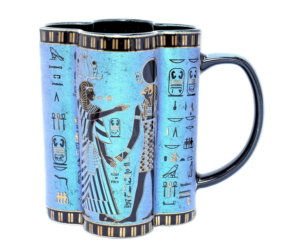 immatgar pharaonic mug ancient Egyptian souvenirs gifts from Egypt - mother day gifts (2kings - Black Blue - 350 MM)