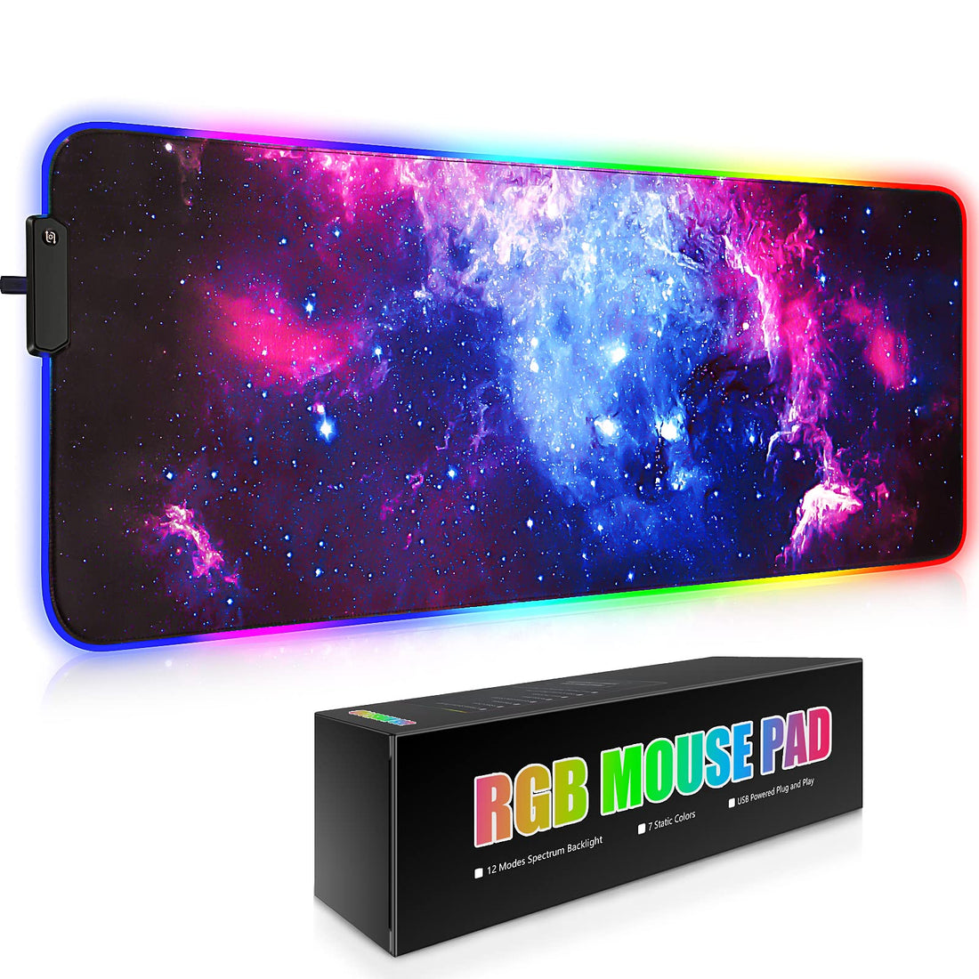 RGB Mouse Pad, Canjoy Gaming Large Mouse Pad with 12 Lighting Modes, 31.5 X 11.8in Extended LED Mousepad Computer Keyboard Mousepad Mat with Anti-Slip Rubber Base