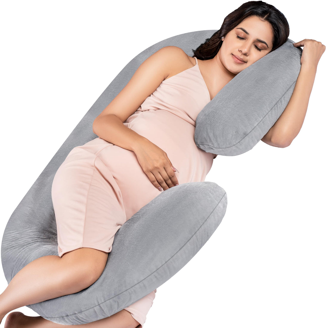 MY ARMOR Full Body Pregnancy/Maternity Pillow - Baby Nursing Cushion & Maternity Pillow for Pregnant Women Made of 100% Velvet Pillow Cover - C Shaped (Grey, Premium Velvet)