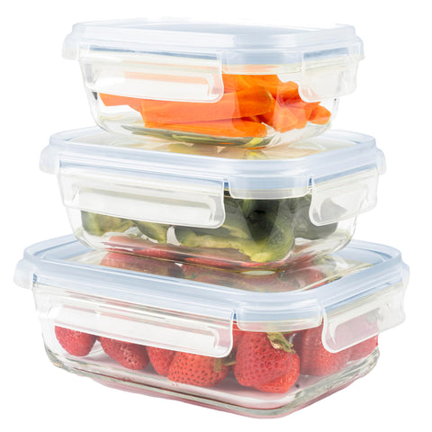 Airtight Glass Food Storage Box - Food Storage Container, Glass Container for Food Preservation Small Spaces for Microwave and Freezer (Set of 3, Blue)