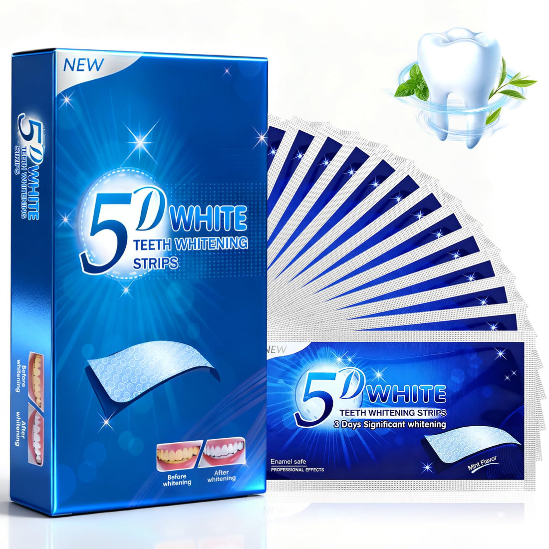 Fantasyon Teeth Whitening Strips, 28pcs Advanced 5D Teeth Whitening Strips for Sensitive Tooth Removing Smoking Coffee Stain, Home Use Tooth Whitening Kits