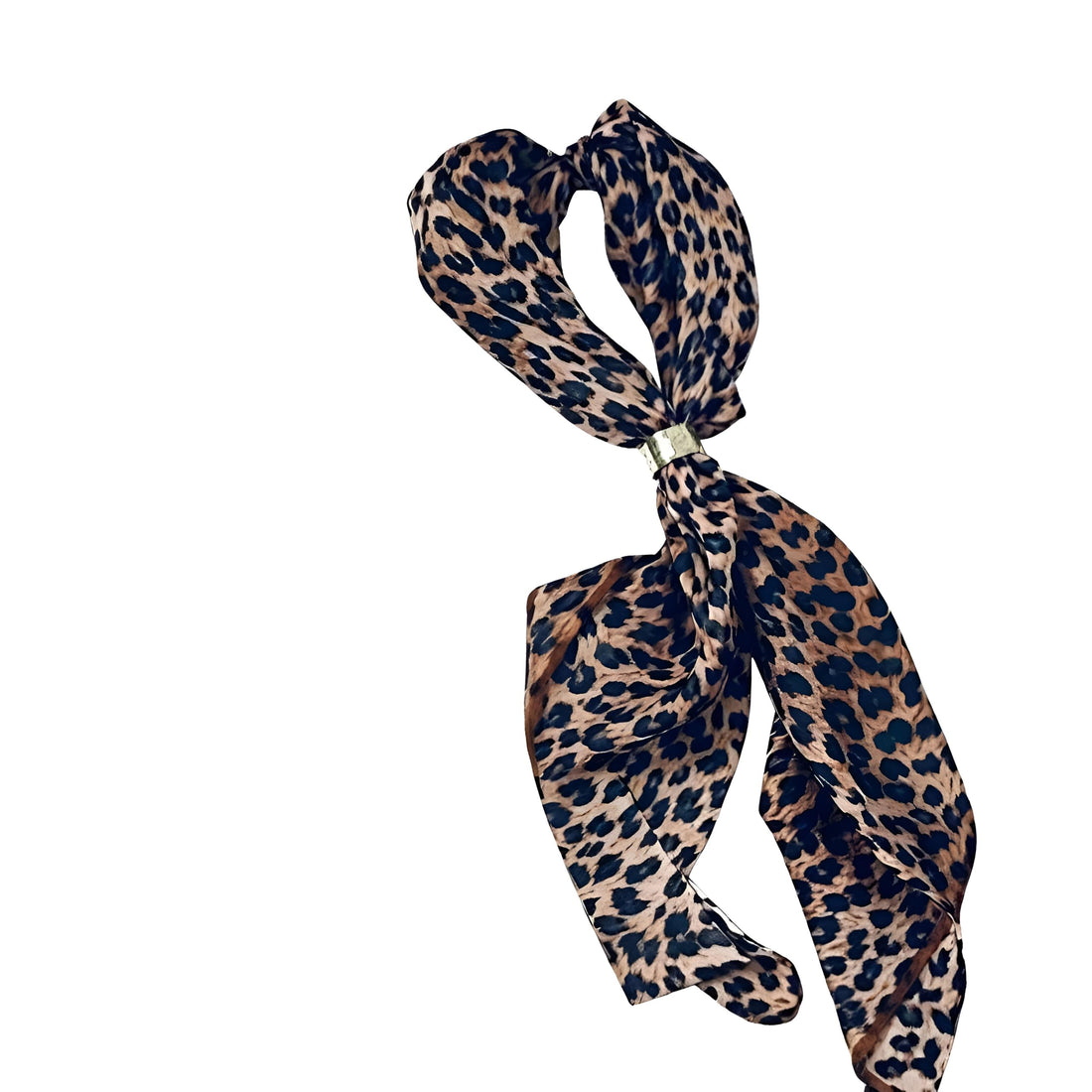 Chiffon Neck Scarf - Elegant leopard pattern with metallic ring detail, ultra-lightweight for year-round wear, enhances outfits with wild elegance.
