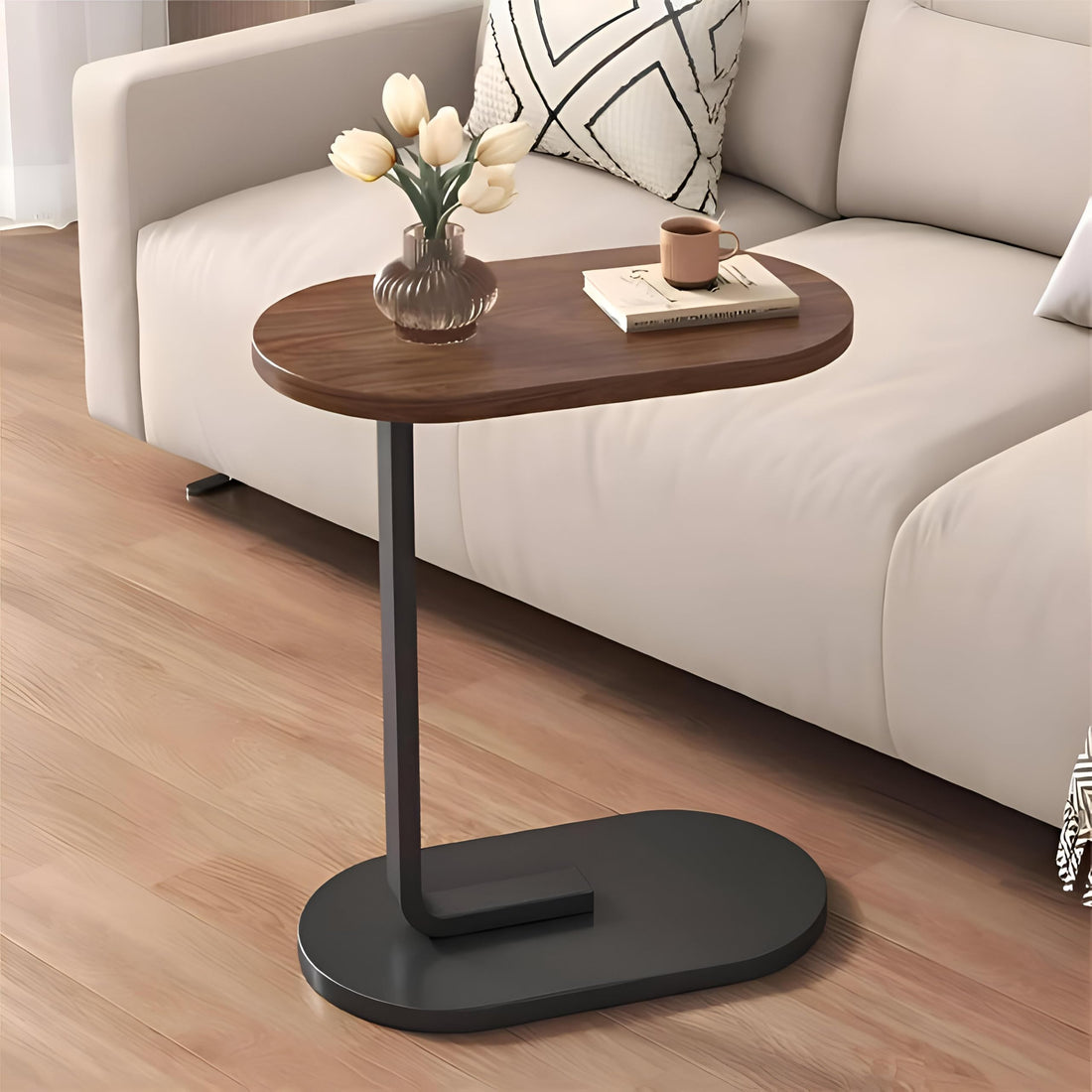 Side Table - Modern C-Shaped Design with Elegant Surface and Durable Metal Legs, Perfect for Home Corners, Easy to Slide Under Couch or Bed, Ideal for Coffee and Laptop (شكل 1)