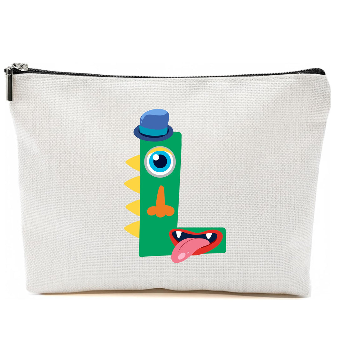 Personalized Initial Letter Makeup Bag, CARTOON Initial Cosmetic Bag with Zipper Birthday Gifts for Women Girls, KIDS letter (L)