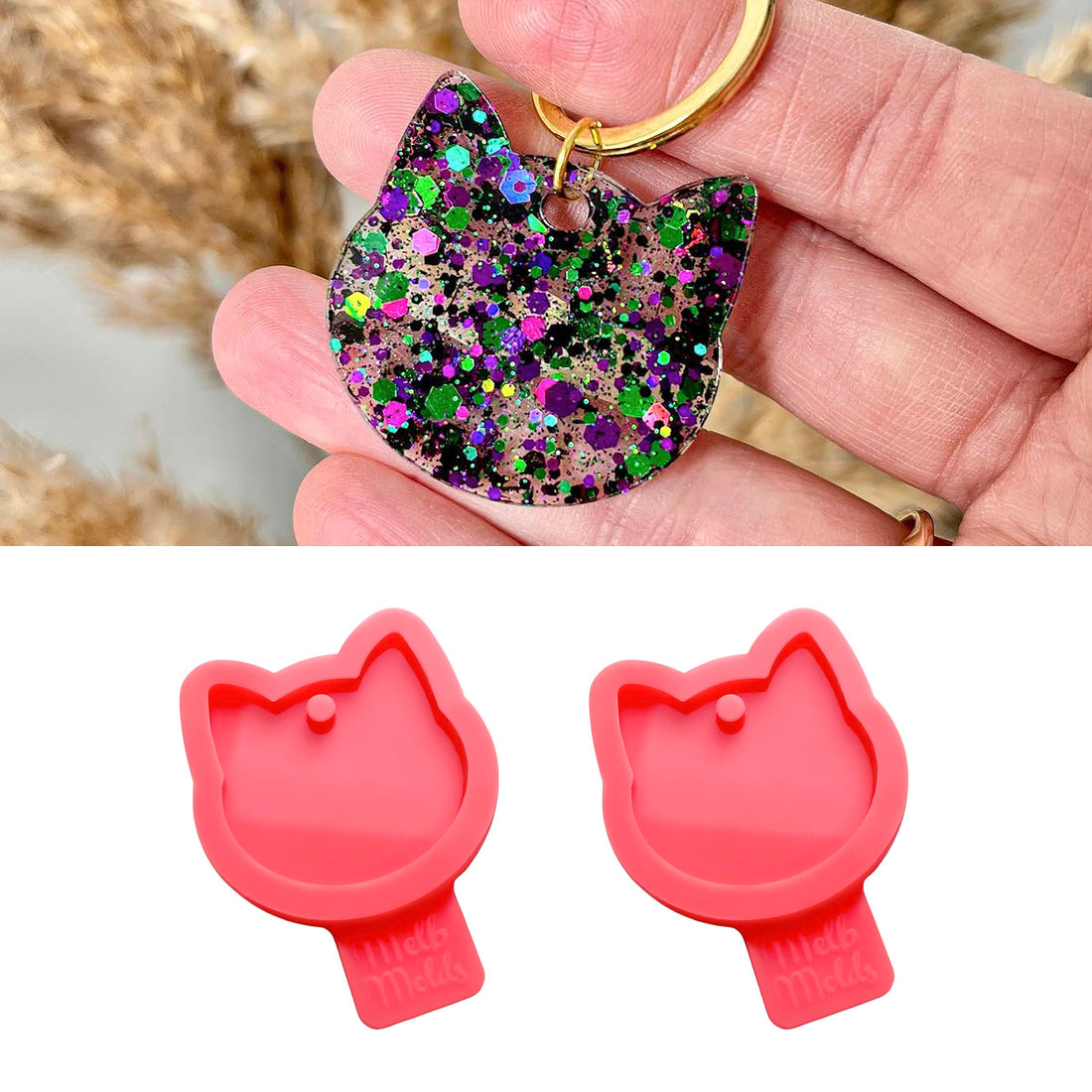 2 Cat Face Silicone Mold for Resin Epoxy – Key Charms, Pendants, Animal Accessories – by MelbMolds