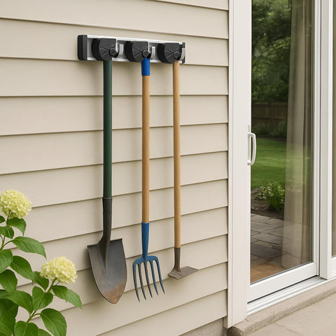 Garden Tool Organizer - Wall-Mounted Rack with One-Hand Operation and Industrial Grade Springs for Efficient Storage