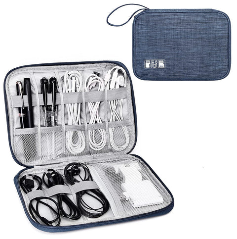 Woodland cable bag and cable organiser bag is a travel essentials electronics travel organizer for Chargers, Cables, USB Drive, SD Card, power bank and Hard Disk with Handle (Navy)