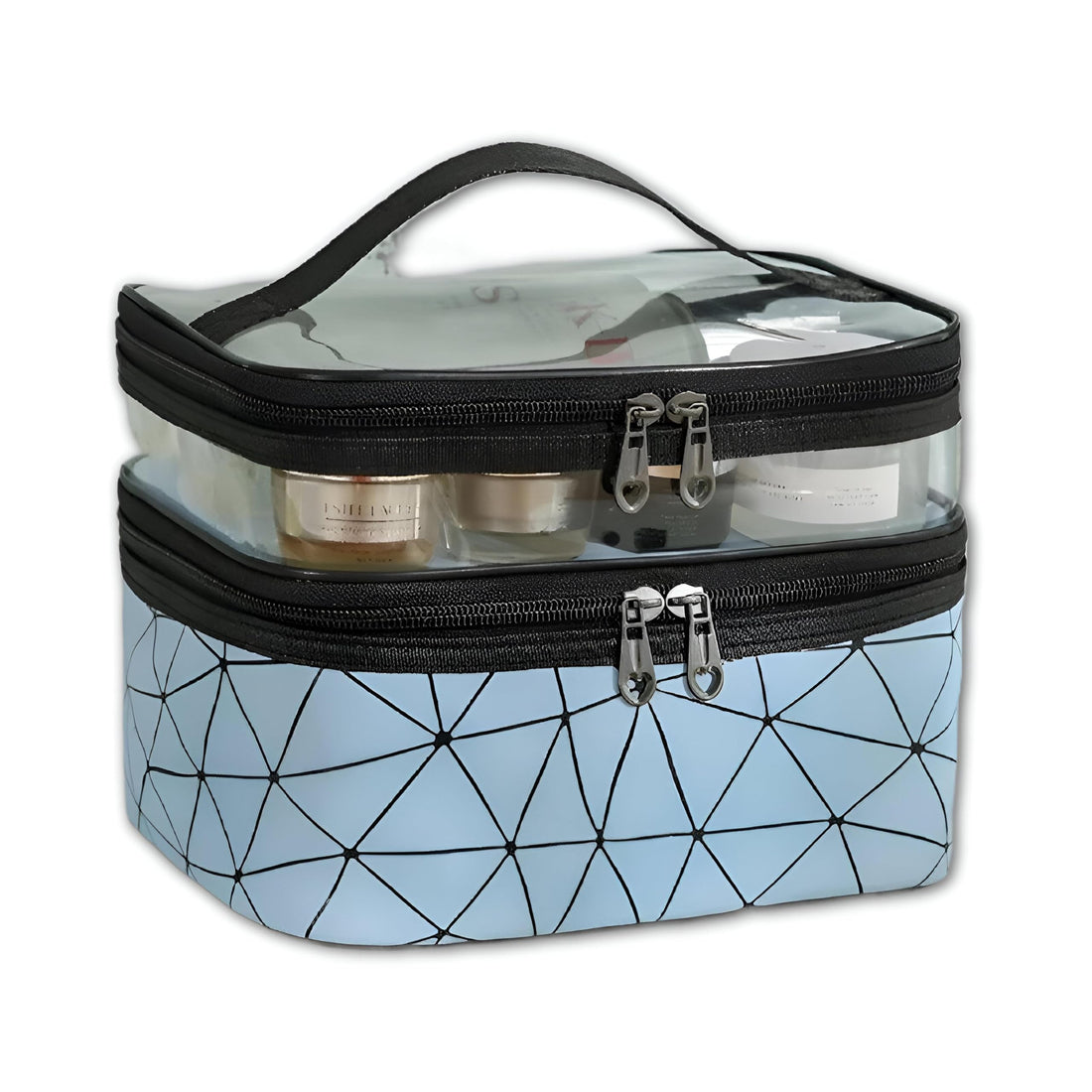 Double-layered makeup and cosmetics bag for women-travel-friendly multi-layer cosmetic bag with pockets for lipstick, brushes and essentials (option 3)