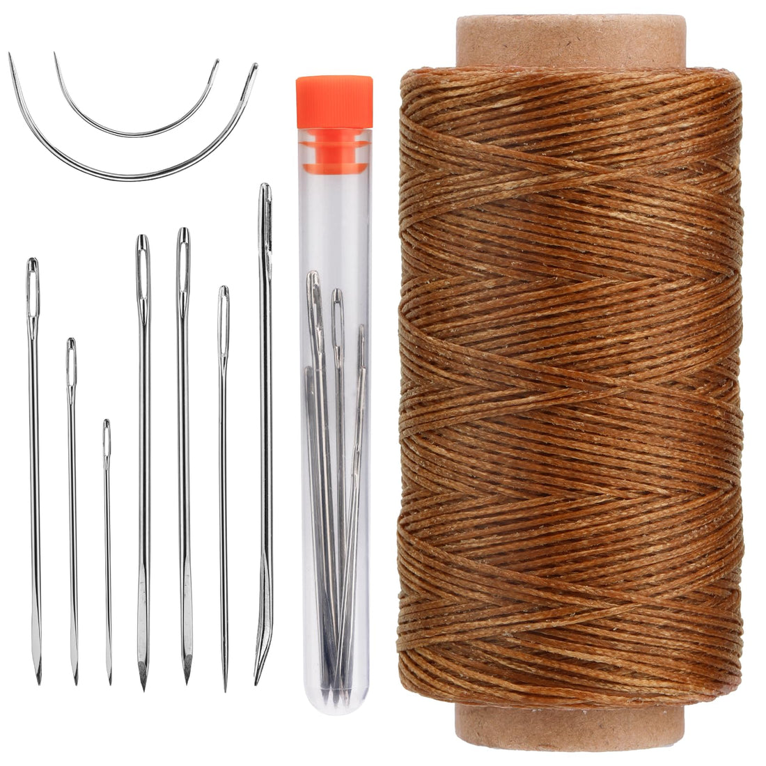 DIUDUS 218 Yards Waxed Thread, Leather Sewing Waxed Thread with Heavy Duty Leather Needles for Hand Sewing Leathercraft Repair Shoes Bags Sofa (Dark Khaki)