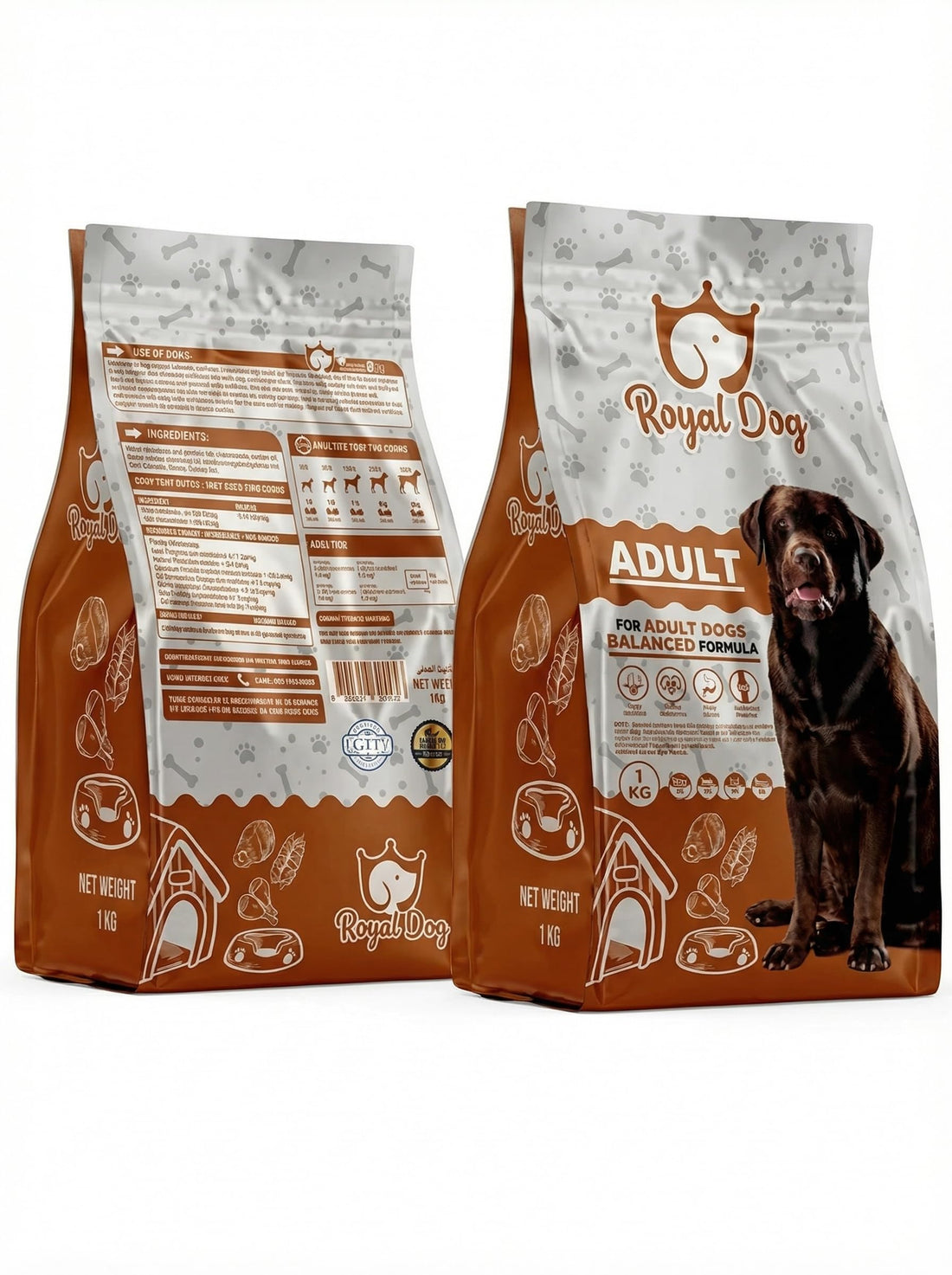 Adult Dog Dry Food with Balanced Protein and Vitamins Formula for All Breeds, Supports Muscles and Digestion, 1 kg – Royal Dog