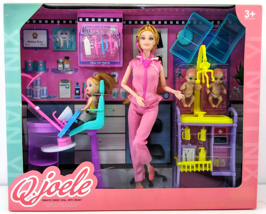 Q.Joele Doctor Doll Playset with Baby Figures and Accessories, for Ages 3 and Up