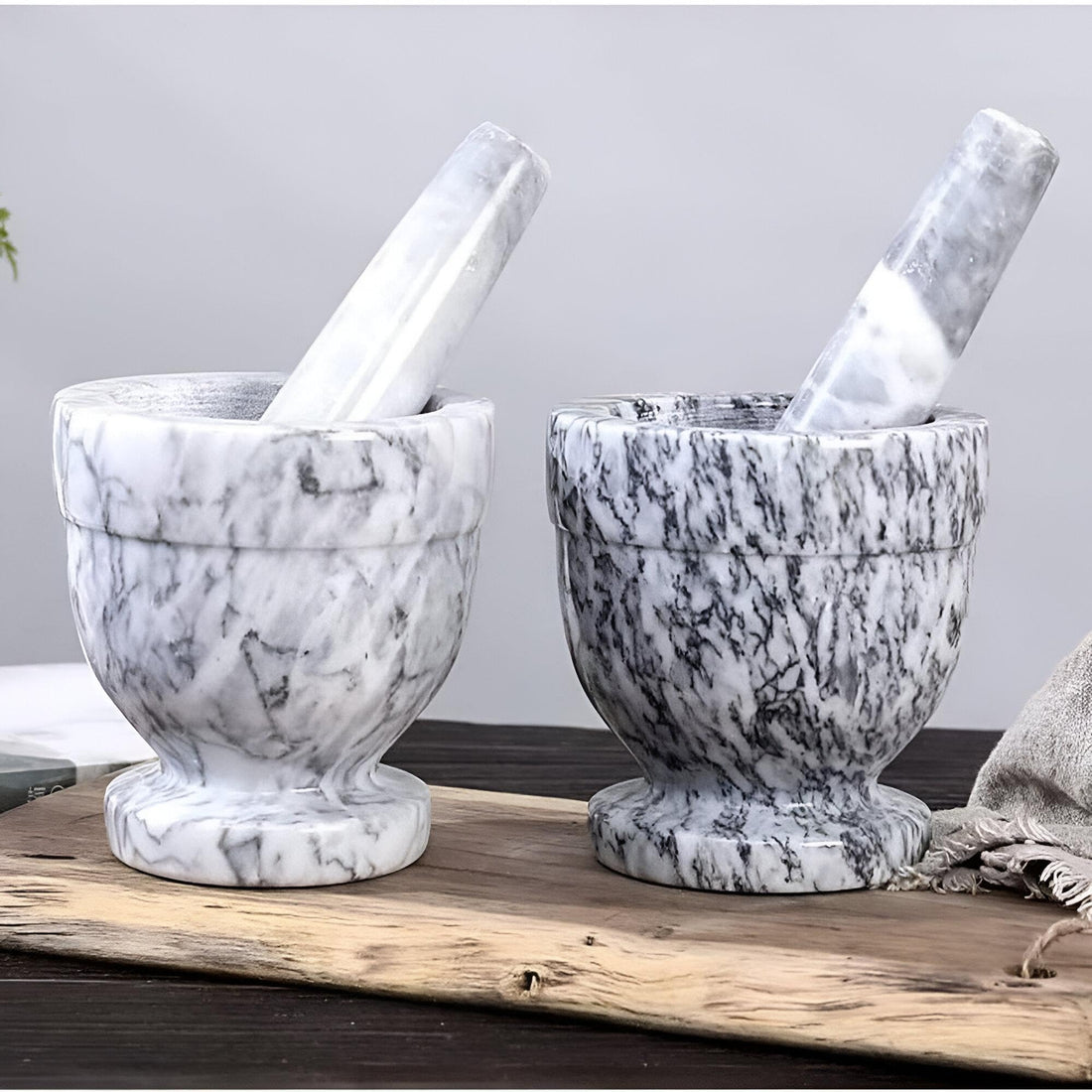 Mortar and Pestle - Made of Natural Stone - Complete Marble Granite Mortar and Pestle Set for Grinding Herbs and Spices, Essential for Any Cooking Environment (Shown, 2 Mortars and Pestle)