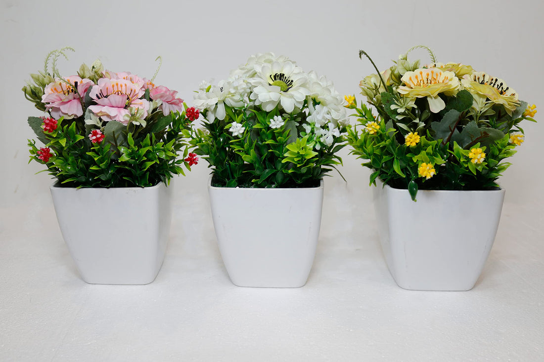 Artificial Rose Decorative Plants, White, 3 Pieces