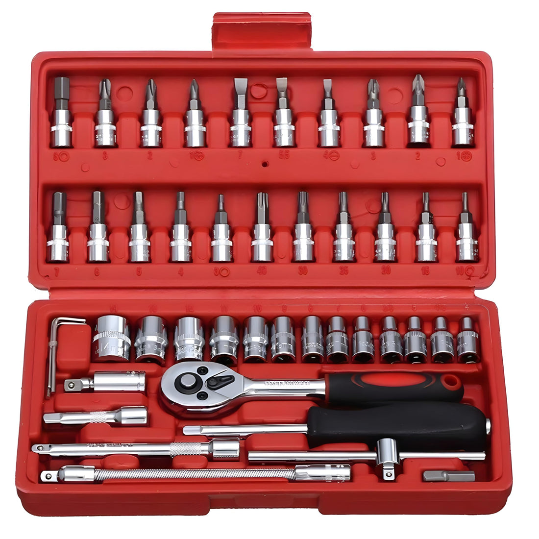 A. SHARIF™ 1/4 Drive Socket & Bit Set Tool Kit, Screwdriver Socket Set Multi-Purpose Combination Tool Case Precision Set (46 Piece)