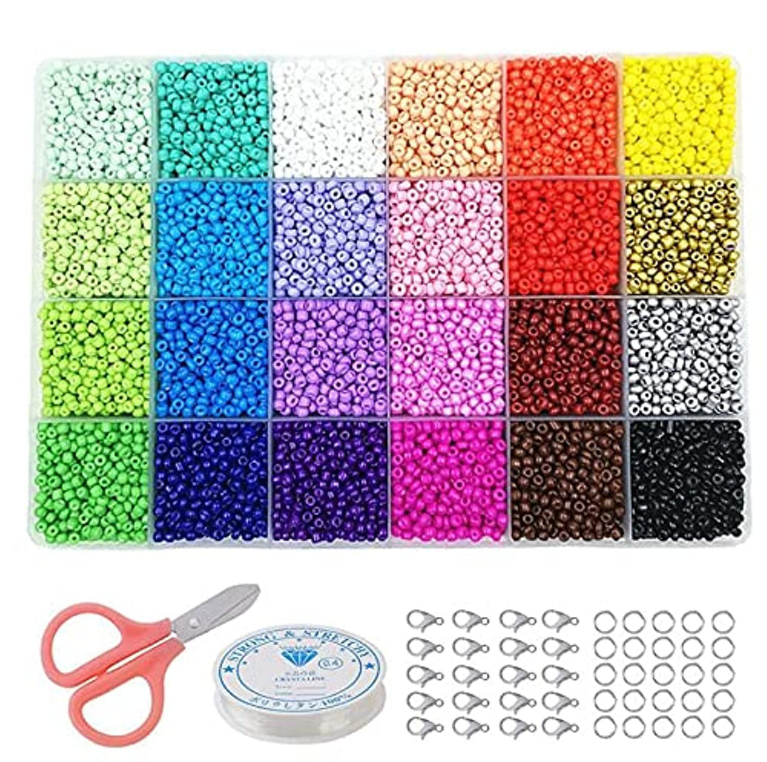 jewelry Making Supplies Kit Glass Seed Beads Irregular Crystal Stone Beads Craft Kit in 24 Colors with Storage Box for Jewelry Making, Repair, DIY Art Crafts