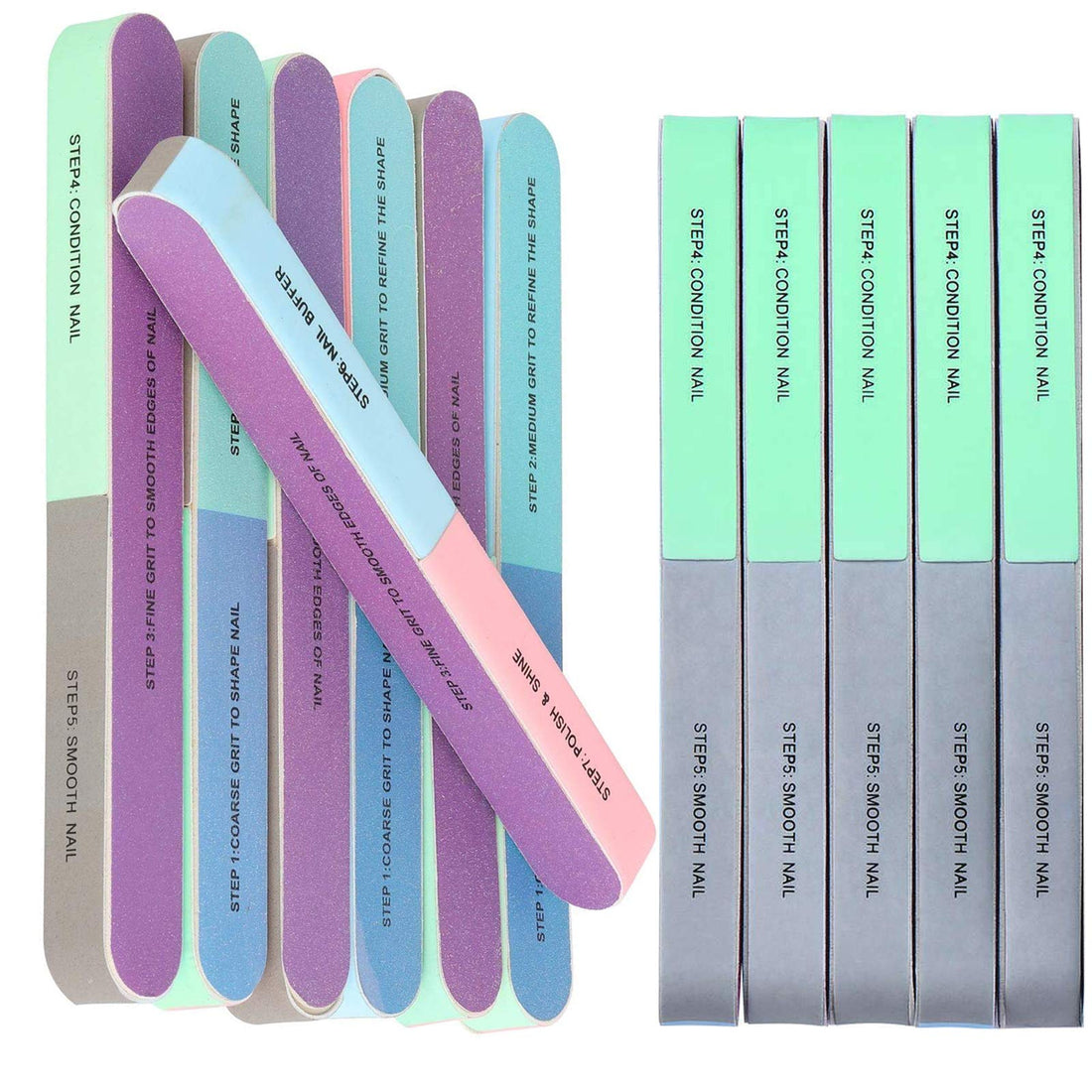 HeeYaa Nail File 7 Inches Long 4 Fingernail Files in 1 Professional Care Manicure Tools and Cosmetic Manicure 7 Professional Steps 12 Pack