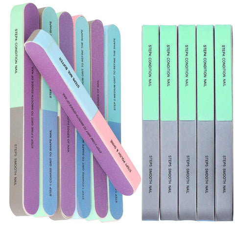 HeeYaa Nail File 7 Inches Long 4 Fingernail Files in 1 Professional Care Manicure Tools and Cosmetic Manicure 7 Professional Steps 12 Pack