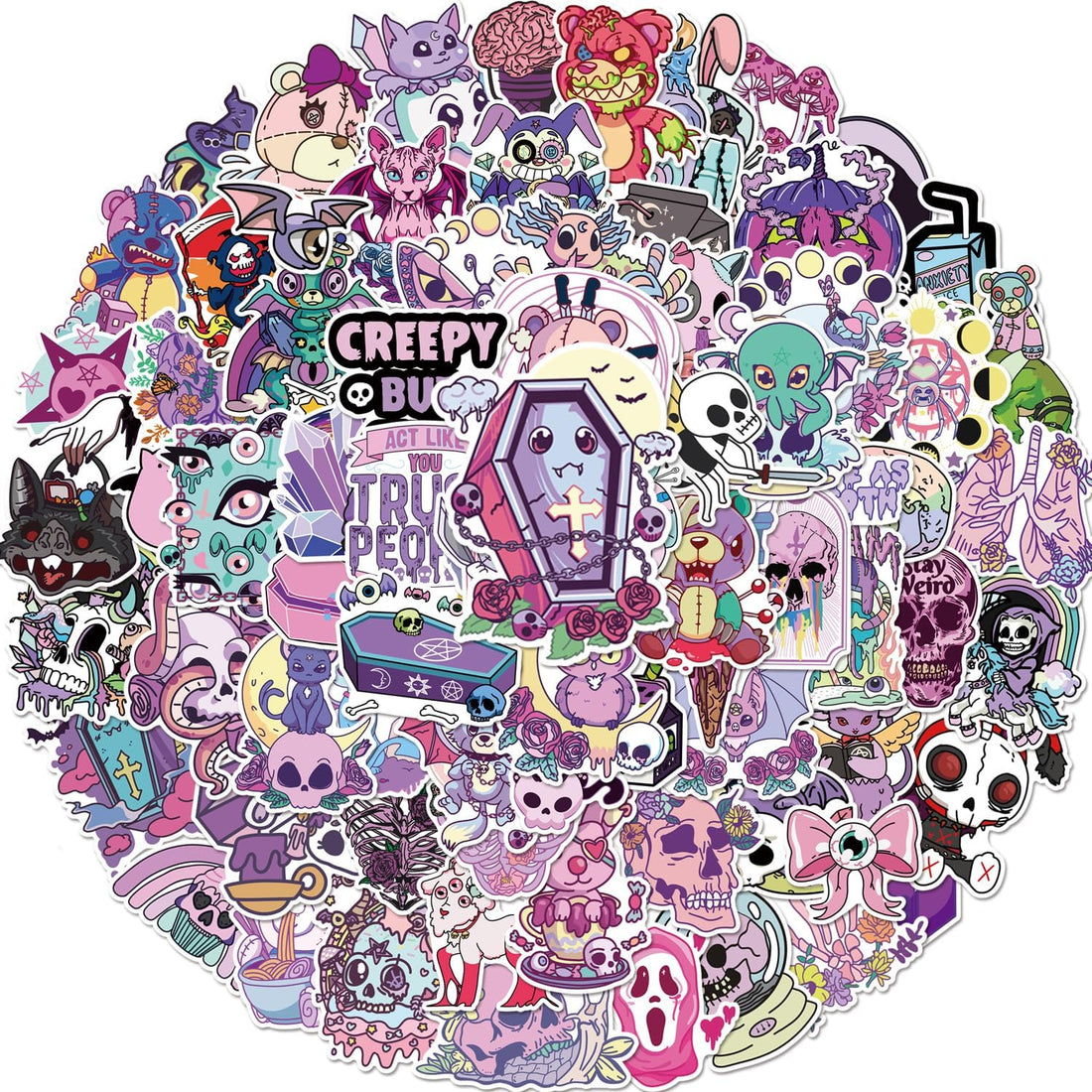 OUBE 102 PCS Gothic Stickers Cool Horror Cartoon Teen Gifts Vinyl Waterproof Stickers for Water Bottle,Hydro Flasks,Scrapbook,Laptop,Luggage,Phone, Cute Stickers Pack
