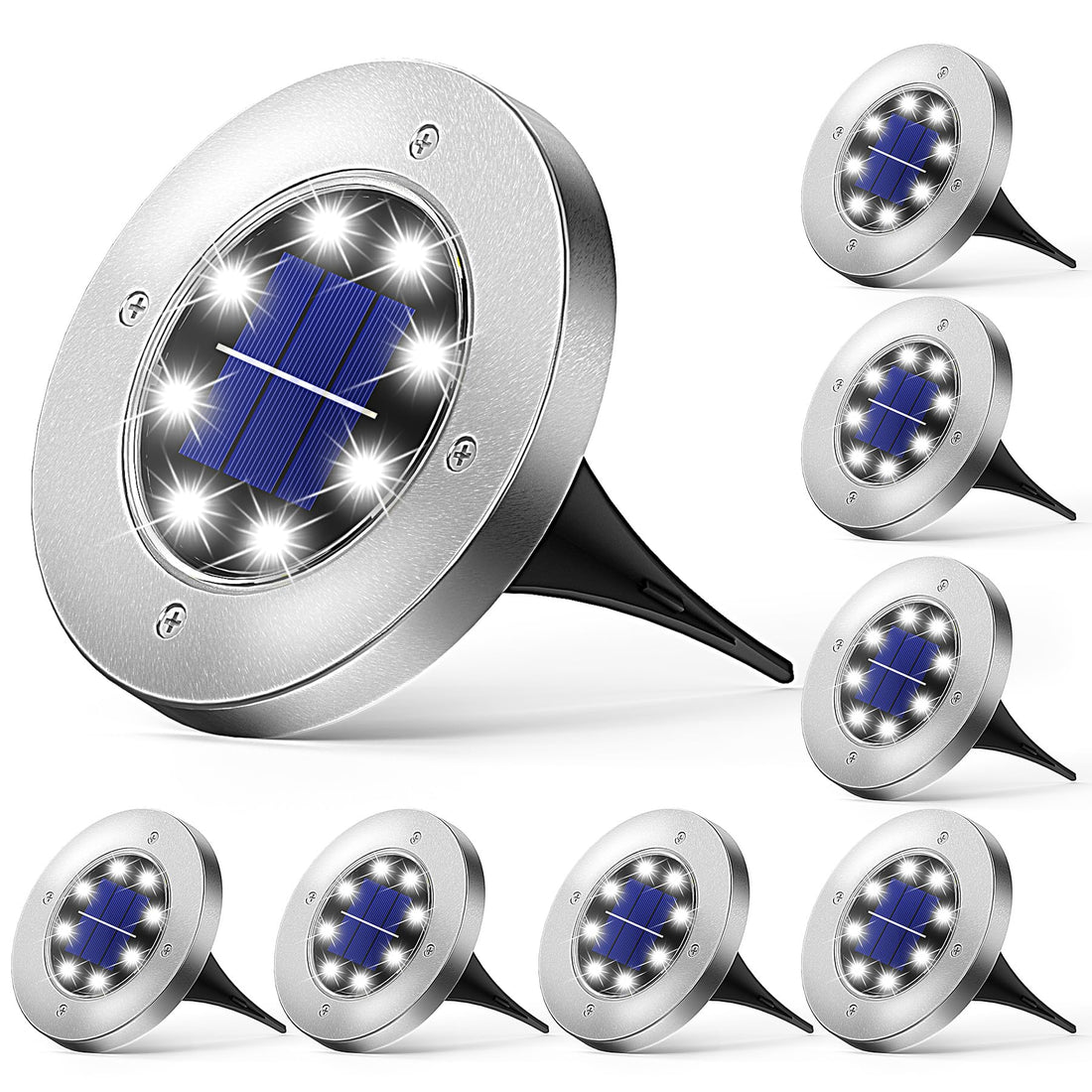 Solar Light Floor Light Set of 8 Solar Lights for Garden Solar Lamp Garden Lamp Cool White with 8 LEDs Light Floor Spotlight LED Outdoor Garden IP65 Waterproof