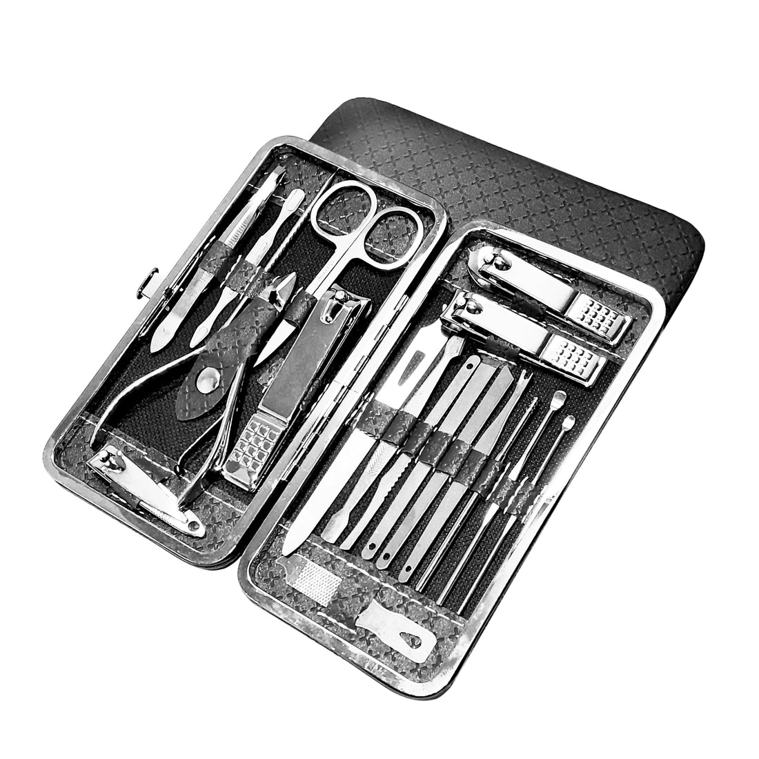 hanso Manicure Set, Manicure Pedicure Set, Professional Pedicure Kit for Men & Women - Stainless Steel Precision Tools for Perfect Nails, Brows, and Ears (Black & Silver)