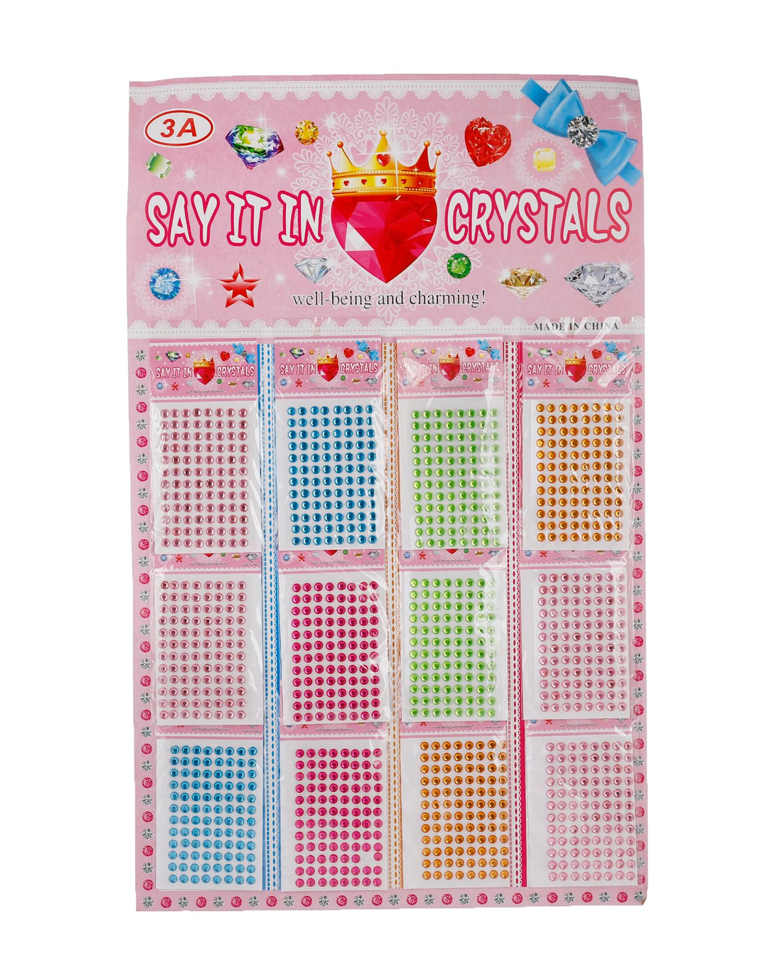 3A 21915-8 Crystal Plastic Stickers Set of 12 Pieces For Girls - Multi Color