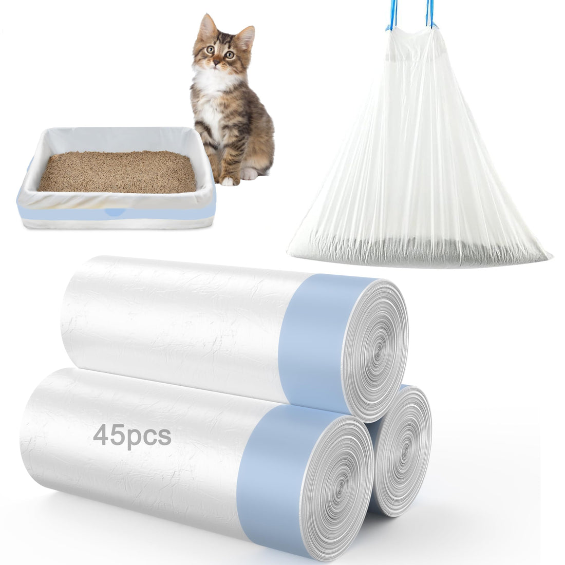 Waste Bags (Pet Waste Bags Great for Cat Litter Boxes, Automatic Cat Litter Box, and Self Cleaning Cat Litter Box) 45 Count…