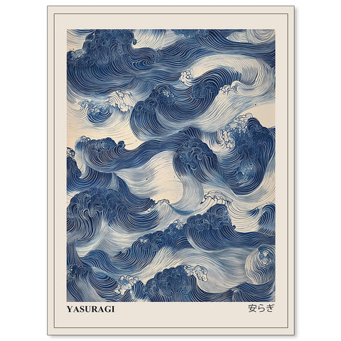 Japanese Blue Waves Wall Art Vintage Oriental Japandi Wabi Sabi Poster Abstract Giant Waves Canvas Prints for Minimalist Living Room Wall Decor 12X16 inch Unframed