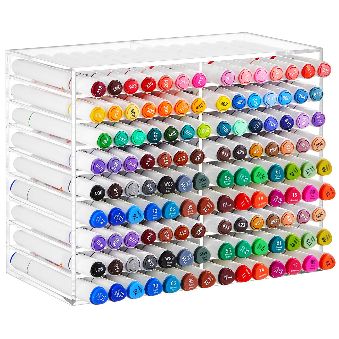 MotiMind Acrylic Marker Organizer for 126 Marker, Large Art Pencil Holder Storage Rack for Desk, Pens Art Brushes Display Stand with 18 Compartments for Desktop, Office (clear, 126 Capacity)